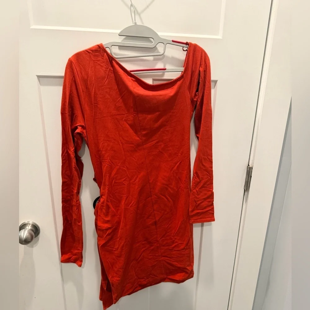 Free People NWT Copper Asymmetrical Mini Dress M Long Sleeve Side Ring